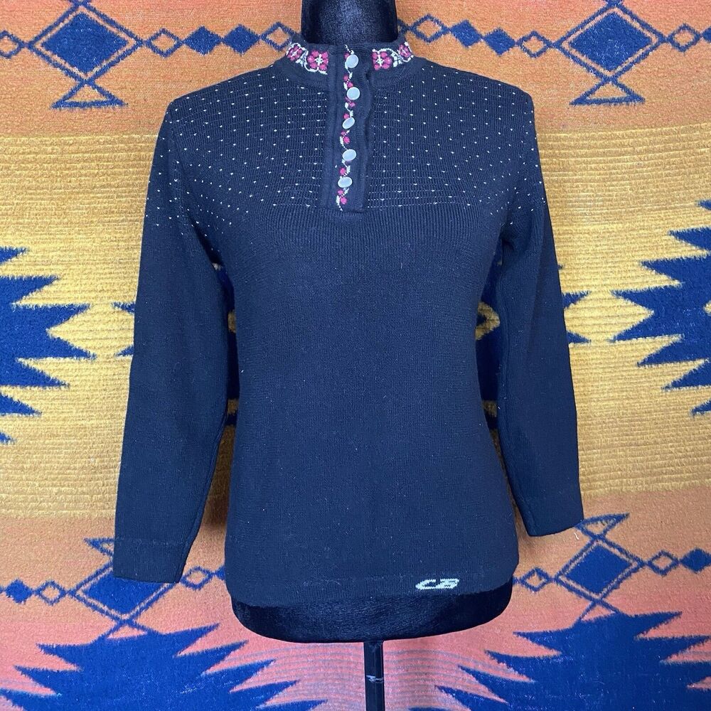 Vintage CB Sports Wool Womens Pullover Sweater. 1/4 Button.  Size 8. Hong Kong.
